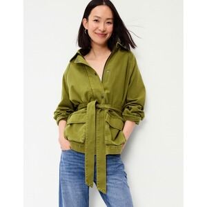 Old Navy Womens Belted Utility Jacket Olive Green Relaxed Fit M Petite NEW
